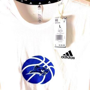 Adidas Original Men's White and Blue Tee with Basketball Graphic NWT Size Large